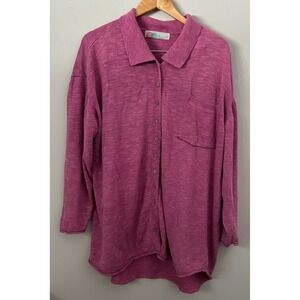 Women’s Relaxed Button-Front Top in Berry Pink